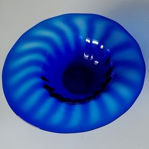 Rare 12.5" BLENKO Cobalt Blue Hand✋️Crafted Optic Art Glass Bowl